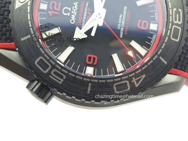 1225 SoftTouch Planet Ocean GMT 45mm DLC Red JHF Best Edition Black Dial On Rubber Strap A 8200
